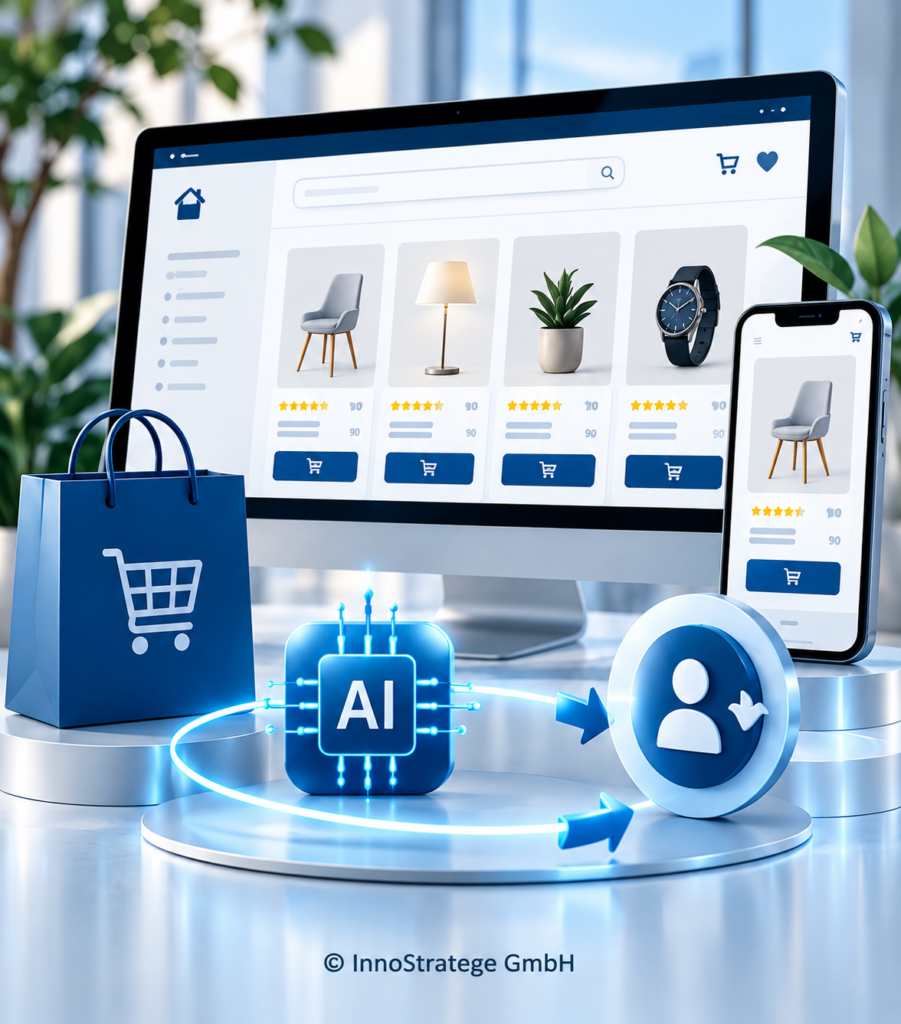 e commerce ki marketingpanel in blau und weiss woocommerce agentur mittelstand b2b onlineshop erstellen lassen e commerce marketing automatisierung warenkorb abbrecher e mail marketing